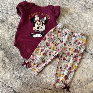 Minnie Mouse Disney Baby Outfit - Burgundy and Floral 0-3 months